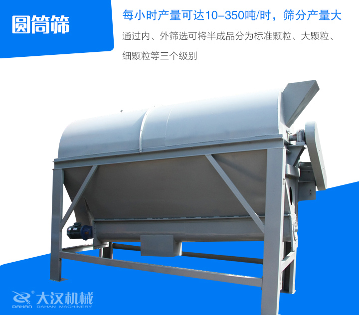 圓筒篩通過內(nèi)、外篩選可將半成品分為標(biāo)準(zhǔn)顆粒、大顆粒、 細(xì)顆粒等三個(gè)級(jí)別